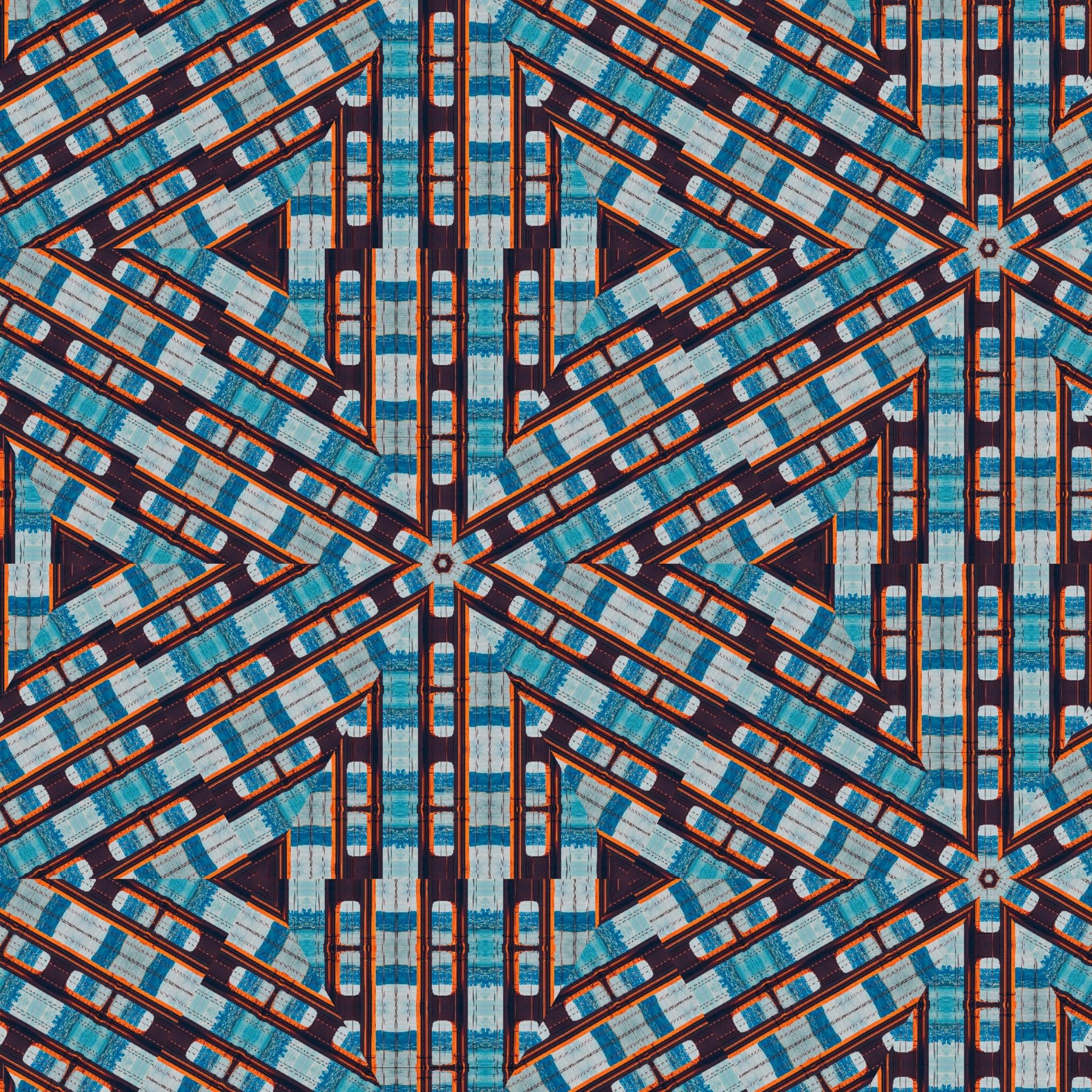 Blue and rust geometric textile pattern